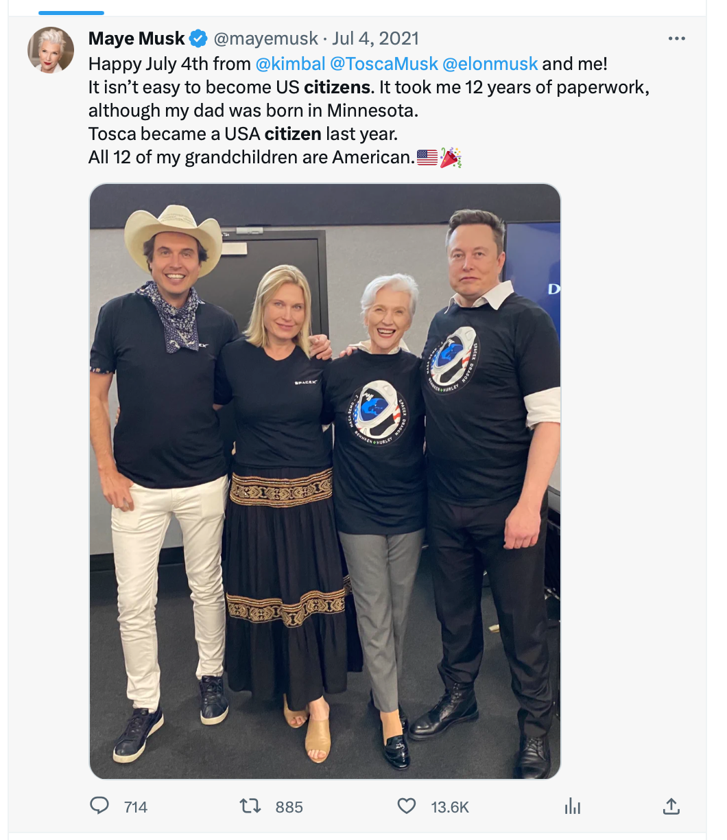 Maye Musk's Tweet about Citizenship